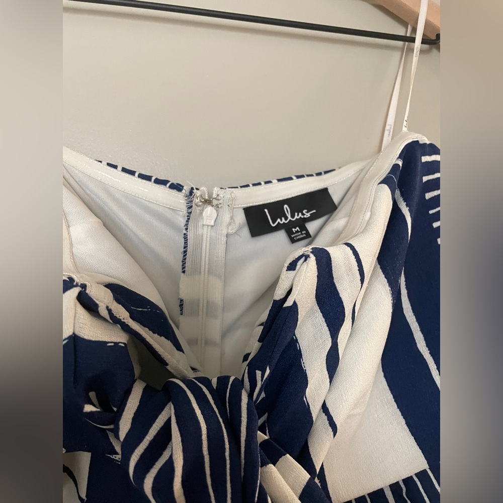 Lulus Blue and White Striped Tie-Front Strapless Romper - Picture 7 of 7